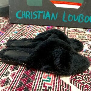 Pure navy fur sandals 